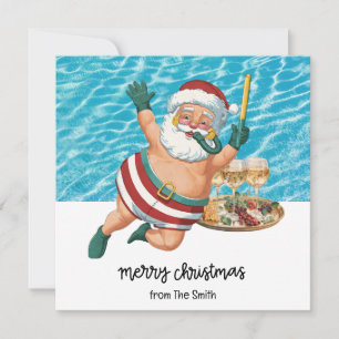 Carte Pool Party avec le Père Noël pour Noël en juillet