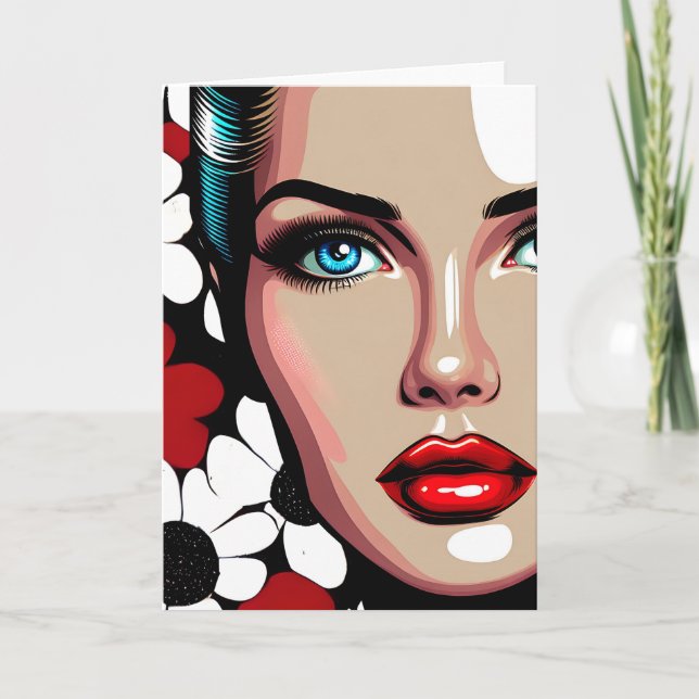 Carte Pop Art Ai Comic Book Visage de femme (Devant)