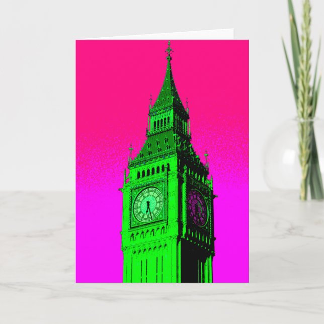 Carte Pop Art Big Ben Londres Voyage rose Vert (Devant)