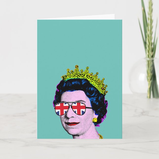 Carte Pop Art Moderne Fun HM Queen dans les lunettes Uni (Devant)