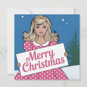 Carte Pop art rose Joyeux Noël retro fille