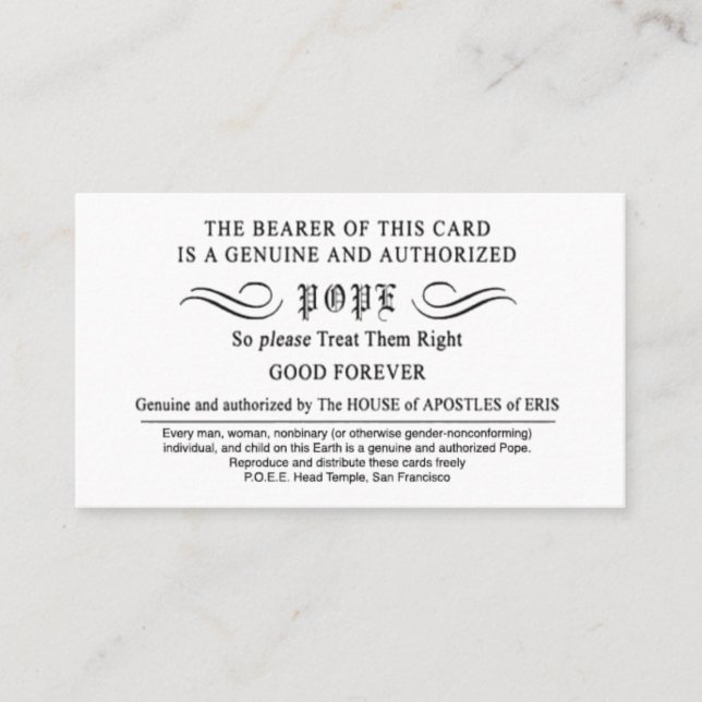 Carte Pope Erisian Discordian POEE (Devant)