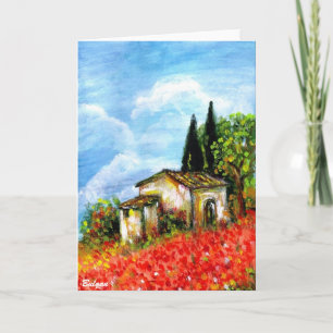 Carte POPIES DANS LE PAYSAGE TOSCANE Champs de fleurs ro