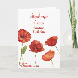 Carte Poppies rouges Août Anniversaire Mois de naissance