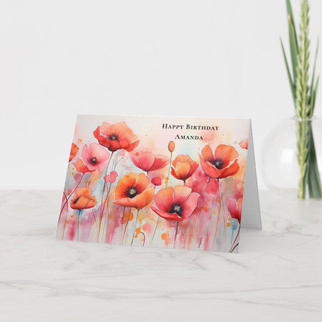 Carte Poppies rouges dans un champ aquarelle Anniversair (Devant)