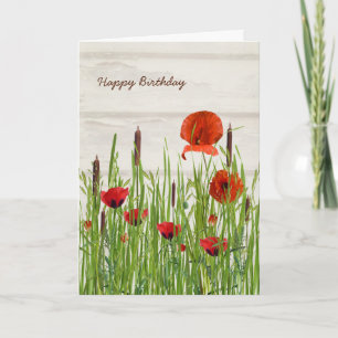Carte Poppies rouges et Cattails Anniversaire
