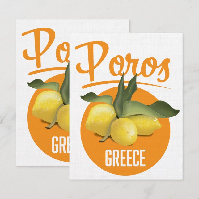 Carte Poros Grèce affiche de voyage Art Print (Devant / Derrière)