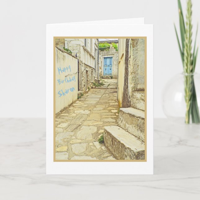 CARTE PORTE BLEUE/MUR GRAFFITI/JOLIE ANNIVERSAIRE (Devant)