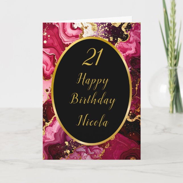 Carte Porte en marbre rouge et or brillant Anniversaire (Devant)