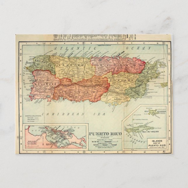 Carte Porto Rico vintage, 1898 (Devant)