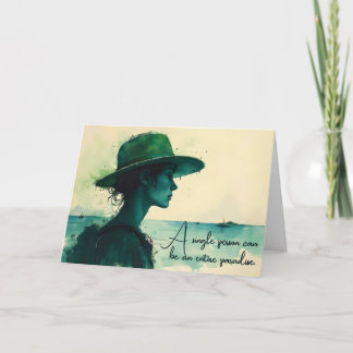 Carte Portrait à l'aquarelle vintage d'une femme au bord