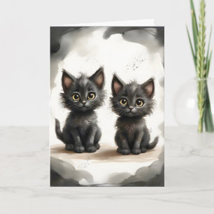 Carte Portrait adorable d'une paire de chatons noirs Car