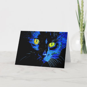 Carte Portrait Artistique Chat Noir Avec Frappe Jaune E