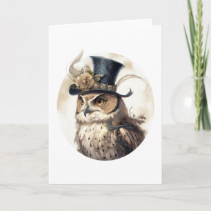 Carte Portrait d'aristocrate de hibou victorien Chapeau