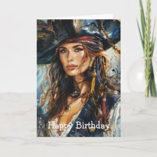 Carte Portrait de femme pirate à l'aquarelle