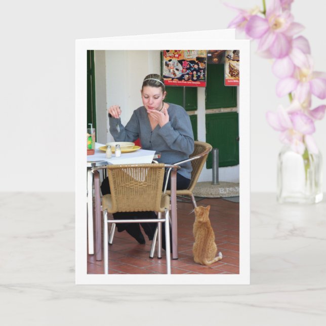 Carte Portrait de fille au chat (Orchidée)