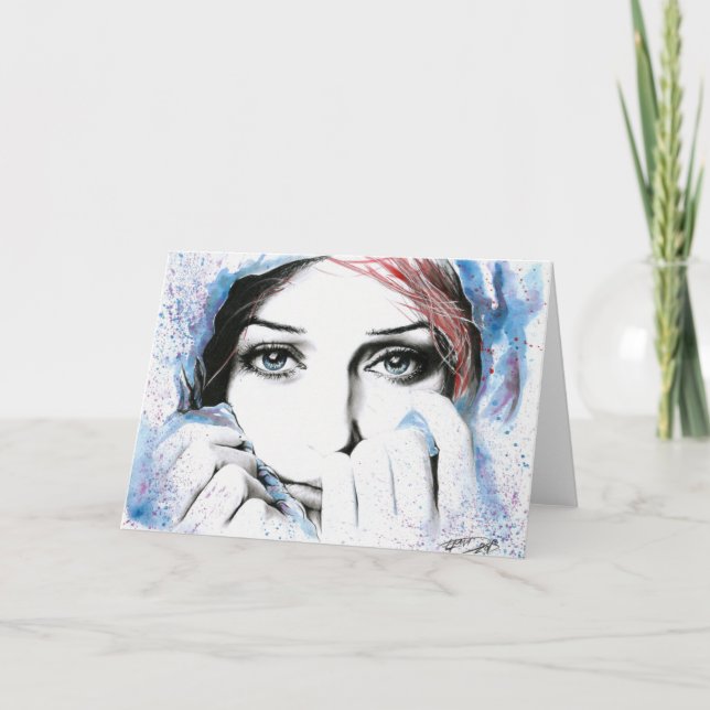 Carte Portrait de fille Joli yeux aquarelle peinture art (Devant)