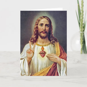 Carte Portrait de Jésus signe de paix du Cœur Sacré