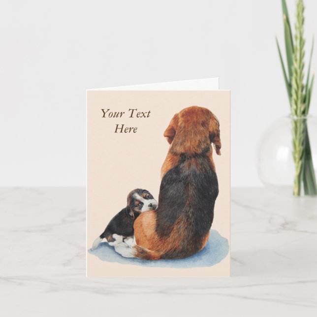 Carte portrait de maman chien avec très mignon chiot bea (Devant)