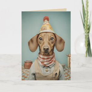 Carte Portrait de teckel vintage avec chapeau de fête
