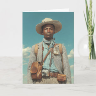 Carte Portrait d'explorateur vintage avec appareil photo