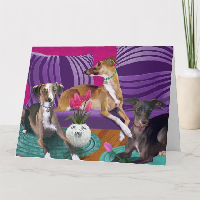 Carte Portrait italien Greyhound Dog, scène de animal de (Devant)