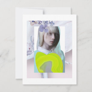 Carte Portrait jeune fille pastel fluo collage numérique