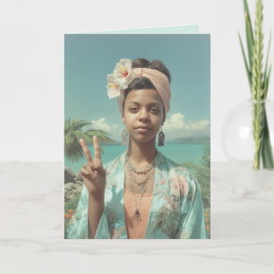Carte Portrait Tropical avec geste de signe de paix