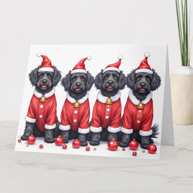 Carte Portuguese Water Dog Christmas Dress Santa Hat (Devant)