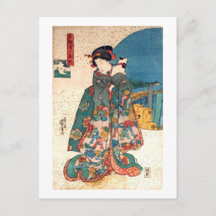 Carte Postale 少 女 と 猫, 国 fille avec chat, Kuniyoshi, Ukiyo-e