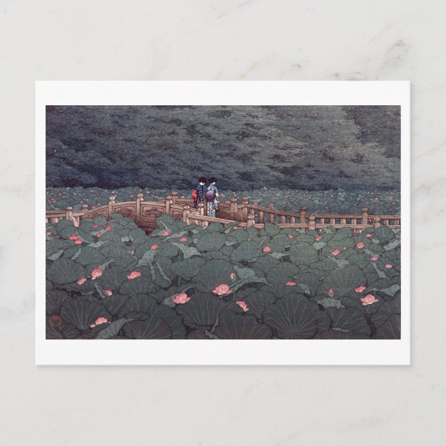 Carte Postale 川瀬巴水木版画 Lotus d'étang de Benten, Hasui Kawase de (Devant)