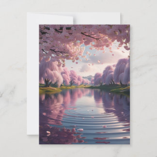 CARTE POSTALE 満開の桜が湖面に映る幻想的な世界*春の便り