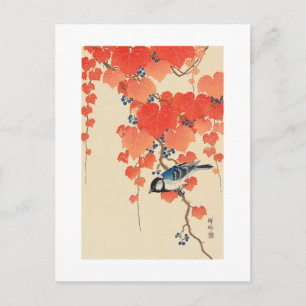 Carte Postale 赤い蔦に鳥, oiseau de 古邨 sur le lierre rouge, Koson,