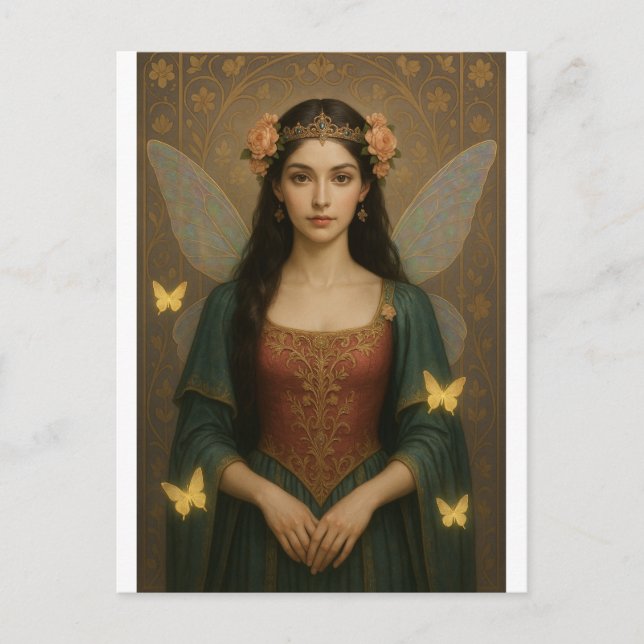 Carte Postale 001_A fairy princess in teal green and crimson. (Devant)