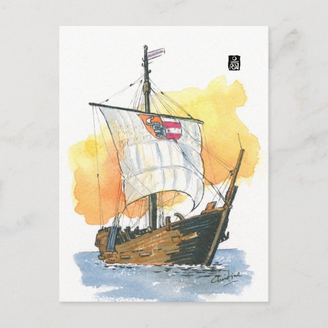 Carte Postale (025) Bateau à voile médiéval Kogge Wissemara (Devant)