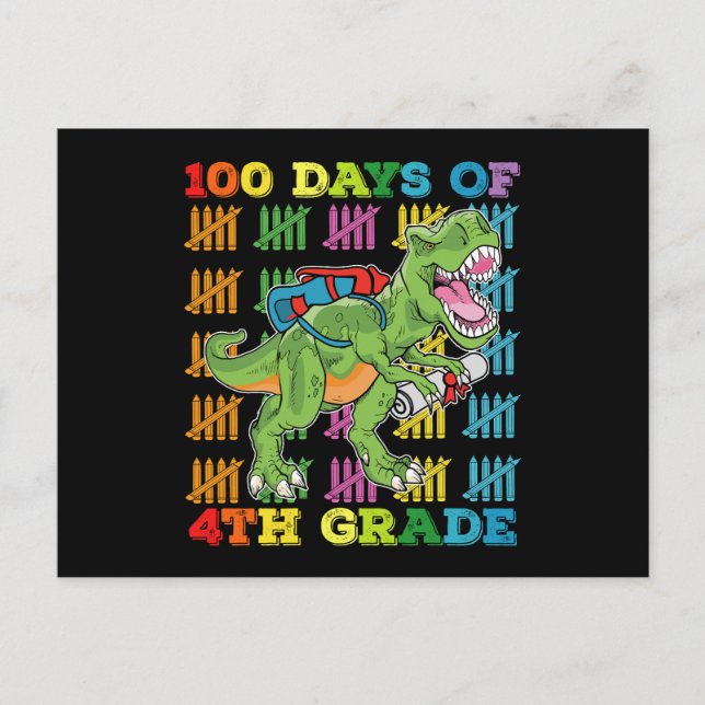 Carte Postale 100 Jours De 4E Année T Rex Dinosaur School (Devant)