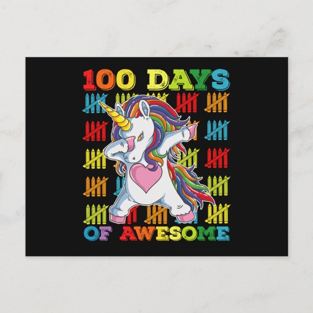 Carte Postale 100 Jours D'Une Impressionnante Unicorne 100ème Jo (Devant)