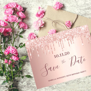 Carte Postale 100e anniversaire rose or parties scintillant enre