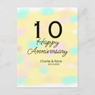 Carte Postale 10 ans anniversaire de mariage jaune pastel nom ré