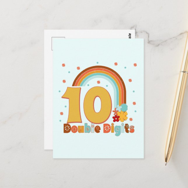 Carte Postale 10 CHIFFRES Double Anniversaire Fille Fête Super (Devant/Arrière en situation)