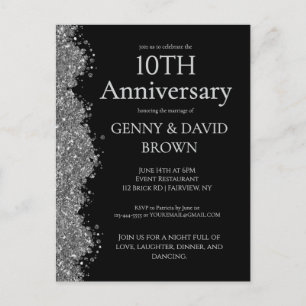 Carte Postale 10e Anniversaire de Mariage Faux Paillettes d'Arge