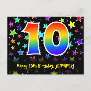 Carte Postale 10e anniversaire : Fun Stars Motif, Rainbow 10, No