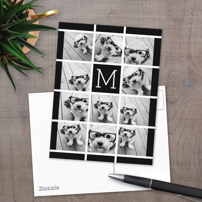 Carte Postale 11 Collage photo Monogramme PEUT MODIFIER LA COULE (11 Photo personalized postcard)