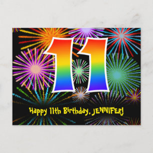 Carte Postale 11e anniversaire – Motif de feux d'artifice amusan