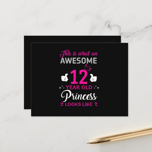 Carte Postale 12 ans Anniversaire cadeau pour princesse fille (Devant/Arrière en situation)