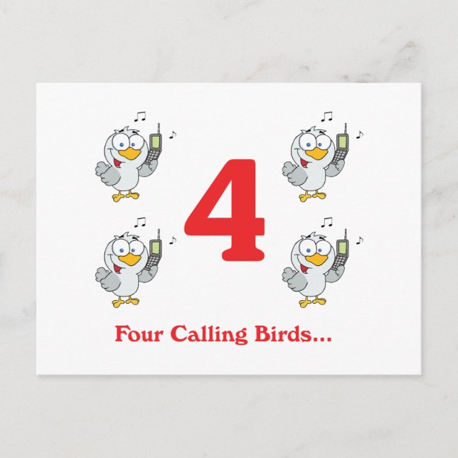 Carte Postale 12 jours quatre oiseaux appelant (Devant)