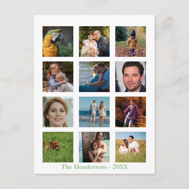 Carte Postale 12 Photos de Famille Personnalisées en Collage (Devant)