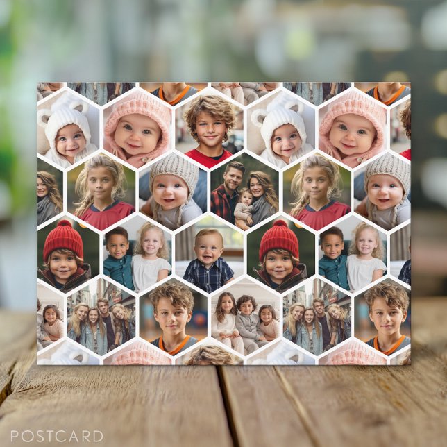 Carte Postale 12 photos en collage - motif hexagone funky (Custom Photo Postcard)