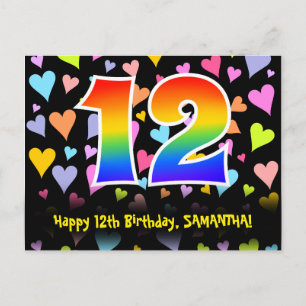 Carte Postale 12e anniversaire : Fun Hearts Motif, Arc-en-ciel 1