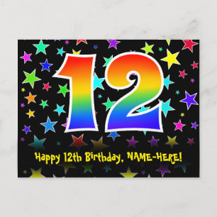 Carte Postale 12e anniversaire : Fun Stars Motif, Rainbow 12, No